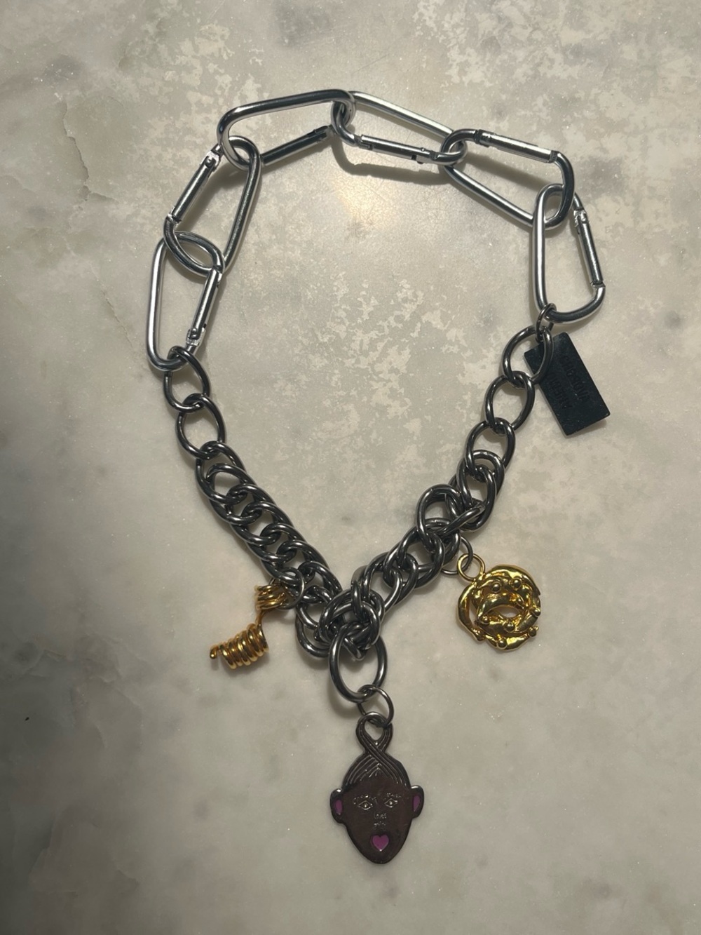 CHOPOVA LOWENA Silver & Gold Mixed Metal Designer Chain & Charm Necklace